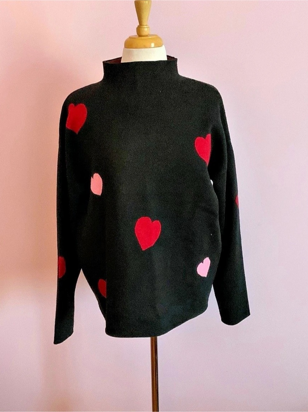 Nicole Miller Heart Print Mock Neck Sweater